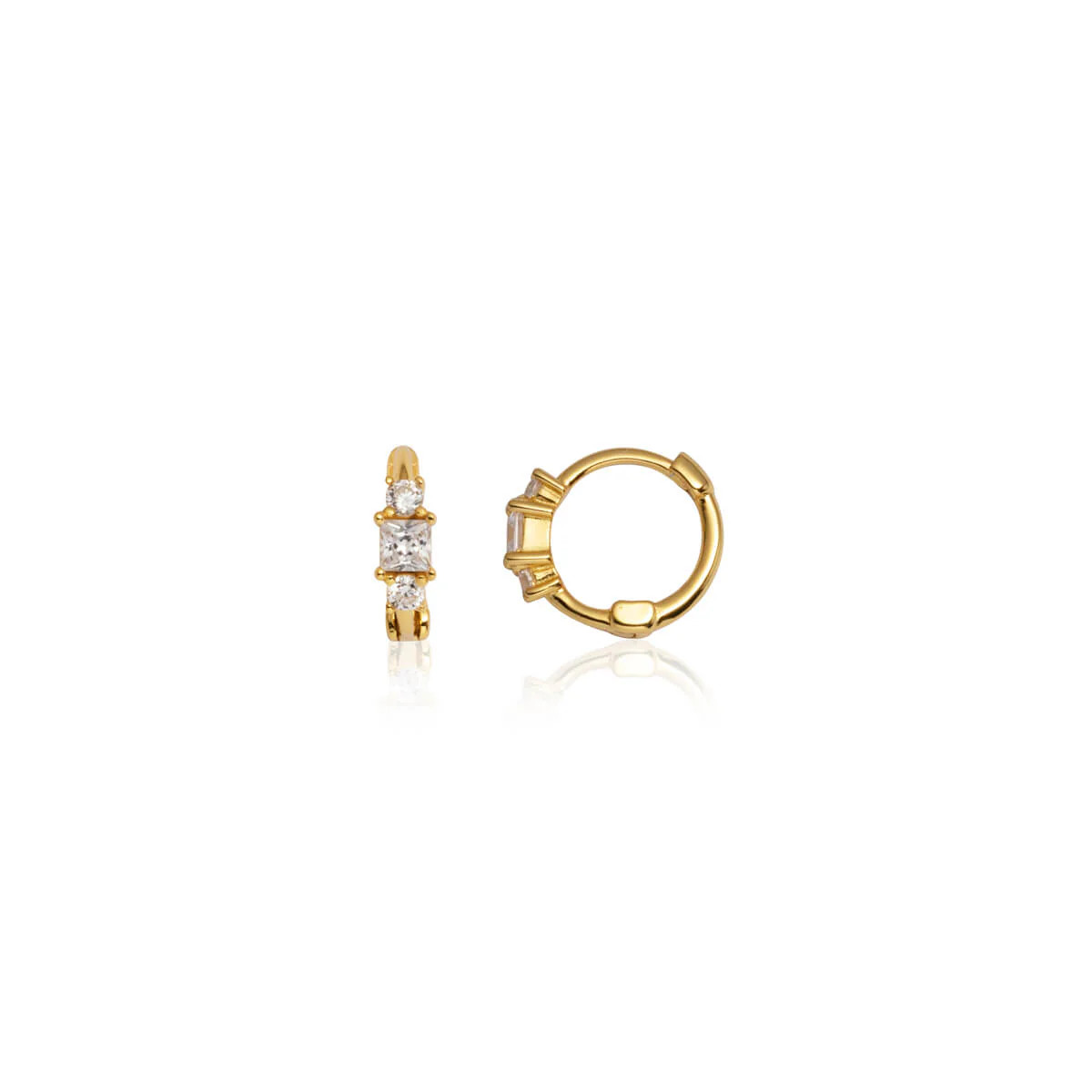 Sterling Silver Triple Crystal Huggie Hoop Earrings (Gold) | Abbott Lyon
