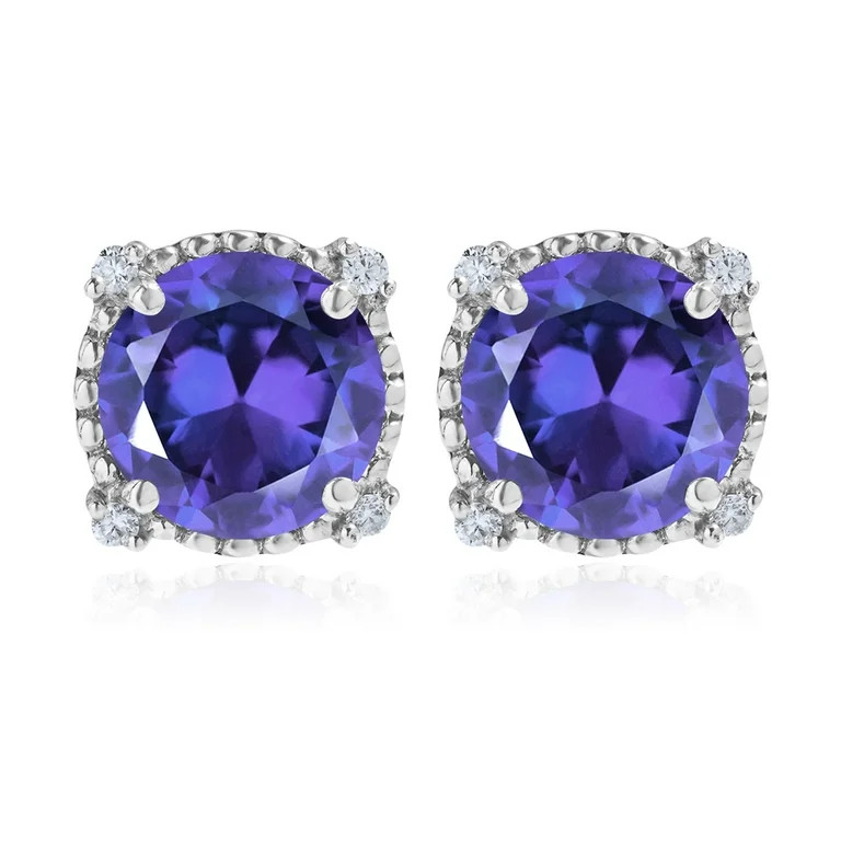 JeenMata 3.5 Carat Round Cut June Birthstone Stud Earrings - Halo Milgrain Earrings in 18K White ... | Walmart (US)