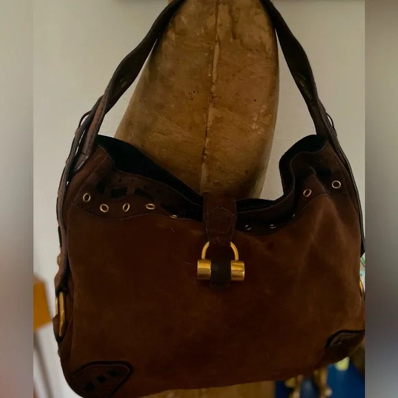 Gorgeous vintage YSL purse, suede, leather, metal | Poshmark