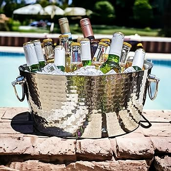 BREKX Hammered Stainless-Steel Beverage Tub, Double-Walled Insulated Anchored Drink Tub & Ice Buc... | Amazon (US)