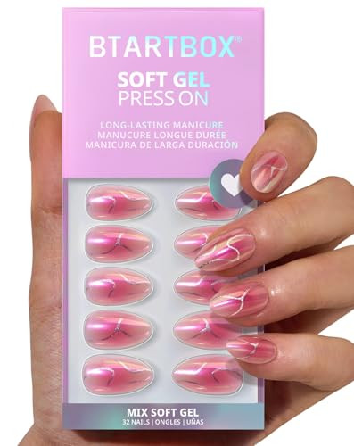 BTArtbox Press On Nails, Neon Gradient, Almond, Pink Chrome, 32Ct | Amazon (US)
