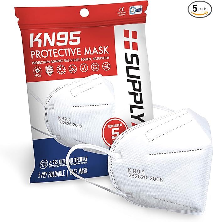 SupplyAID RRS-KN95-5PK KN95 Mask, Protection Against PM2.5 Dust. Pollen and Haze-Proof, 5 Pack | Amazon (US)