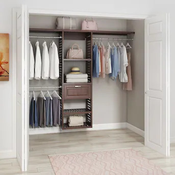 allen + roth Hartford 5-ft to 8-ft W x 6.33-ft H Java Ventilated Shelving Wood Closet System | Lowe's