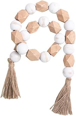 HPC Decor Wood Bead Garland with Tassels, Polygon Bead Garland, Farmhouse Wooden Beads Garland De... | Amazon (US)