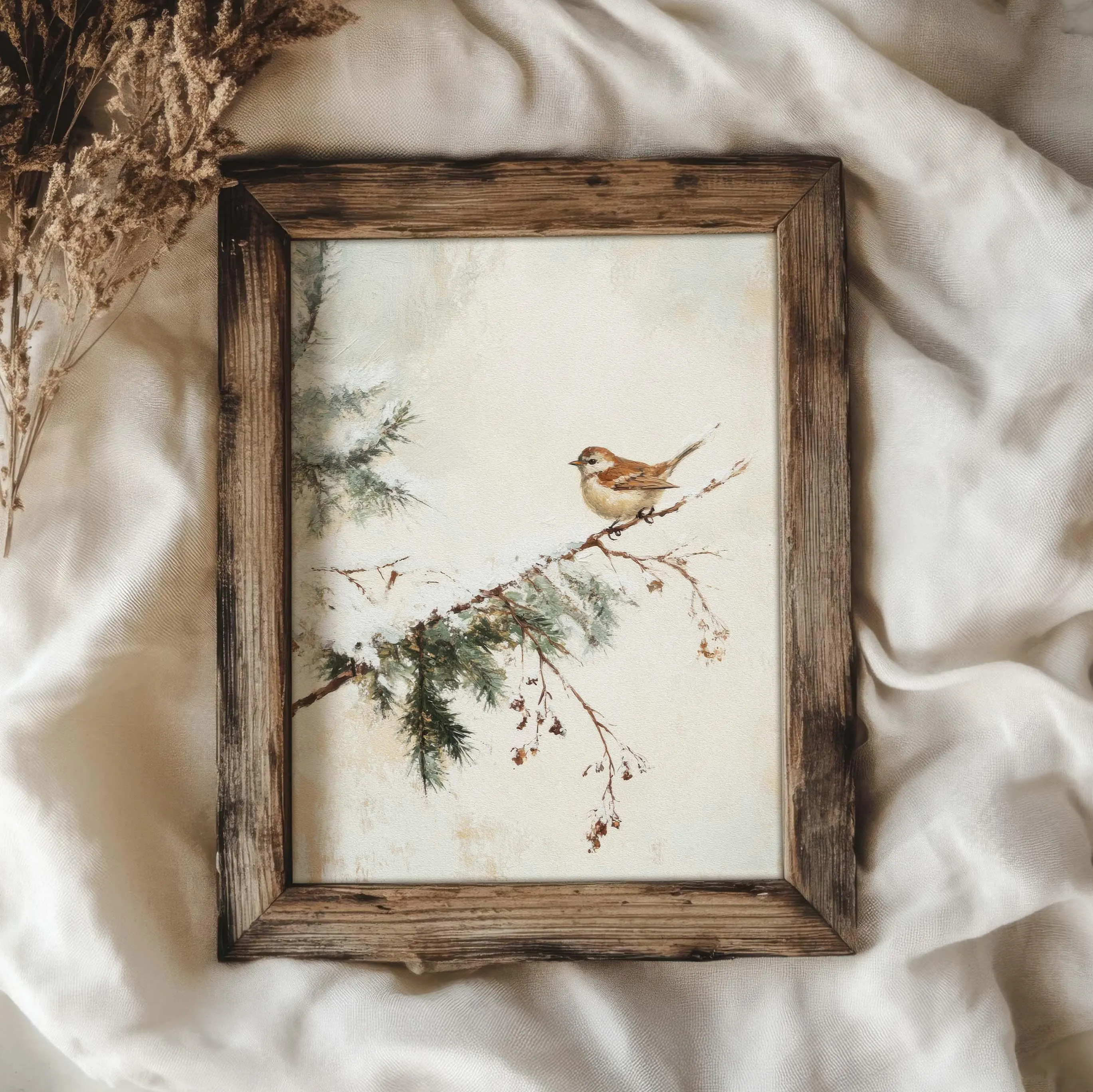 Little Bird Winter Print Muted Vintage Wall Art | Neutral Cottage Winter Decor | PRINTABLE | No. 772 | Etsy (Global)