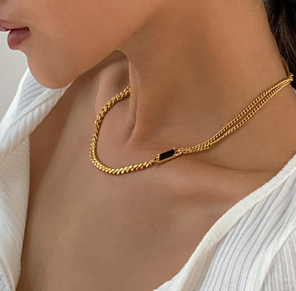 JA.S.JR 18K Gold Plated Emerald Choker Necklaces Chain Necklace Gold Necklaces for Women | Amazon (US)