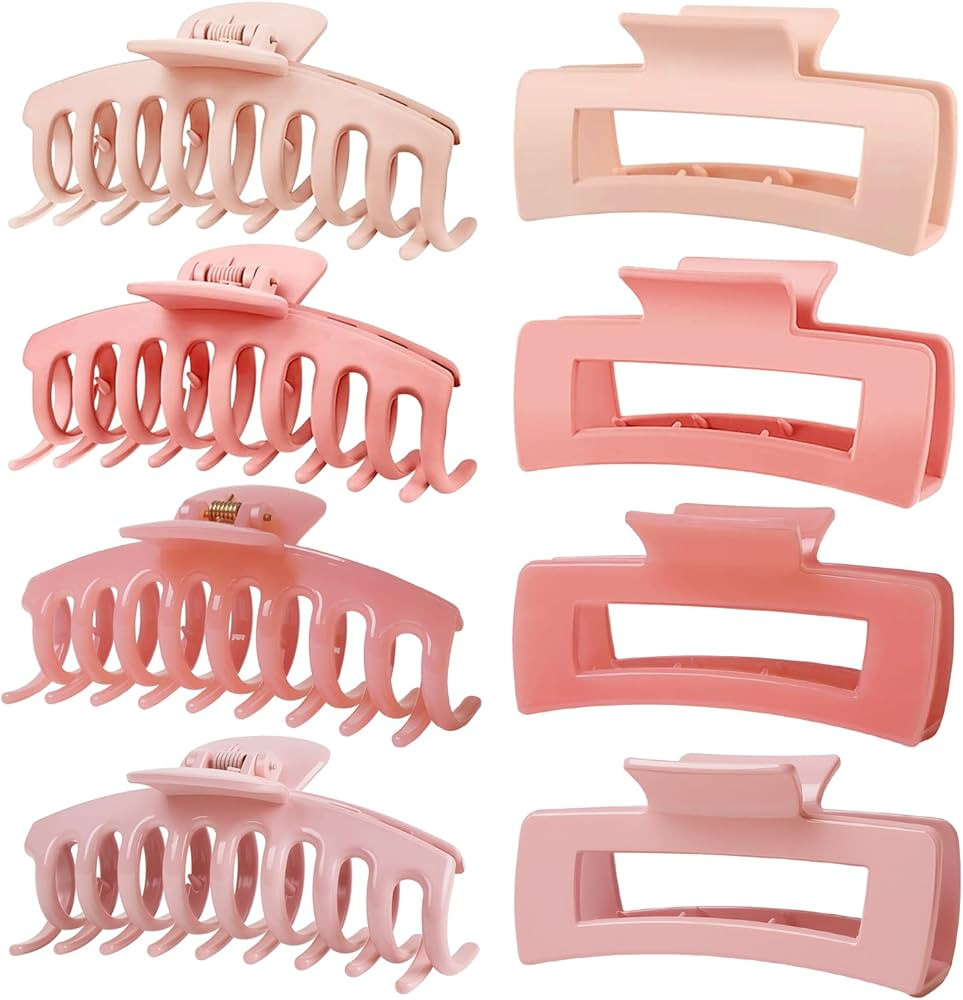 TOCESS Hair Claw Clips for Women Long Thin Hair, 8 Pack 4.33 Inch Big Matte Bright Jelly Pink Squ... | Amazon (US)