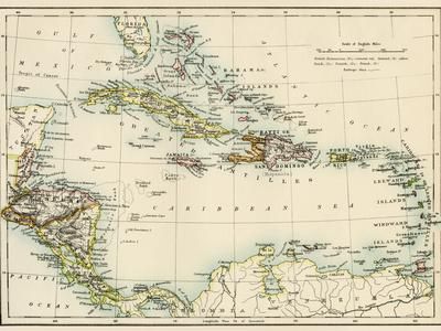 Map of West Indies and the Caribbean Sea, 1800s | Art.com