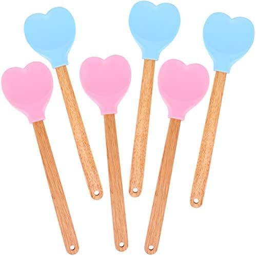 TBoxBo 6 Pieces Valentine's Day Heart-Shaped Silicone Spatula Heart Set,Wood Handle Silicone Cream H | Amazon (US)