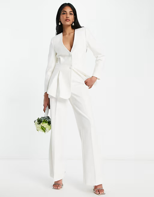 Y.A.S bridal high waisted wide leg co -ord trouser in white  | ASOS | ASOS (Global)