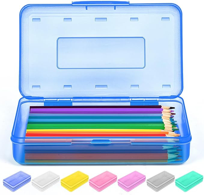 Sooez 1 Pack Clear Pencil Box, Large Plastic Pencil Case Crayon Box, Colored Hard Pencil Case Org... | Amazon (US)