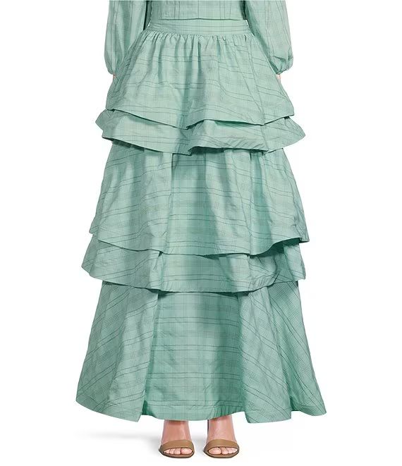 Teagan Tiered Ruffle Full Length A-Line Pocketed Skirt | Dillard's