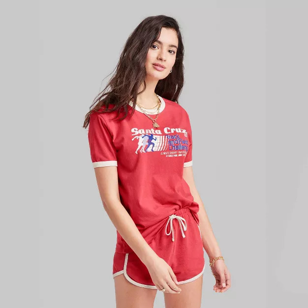 Women's Ascot + Hart Short Sleeve Ringer Graphic T-Shirt - Red | Target