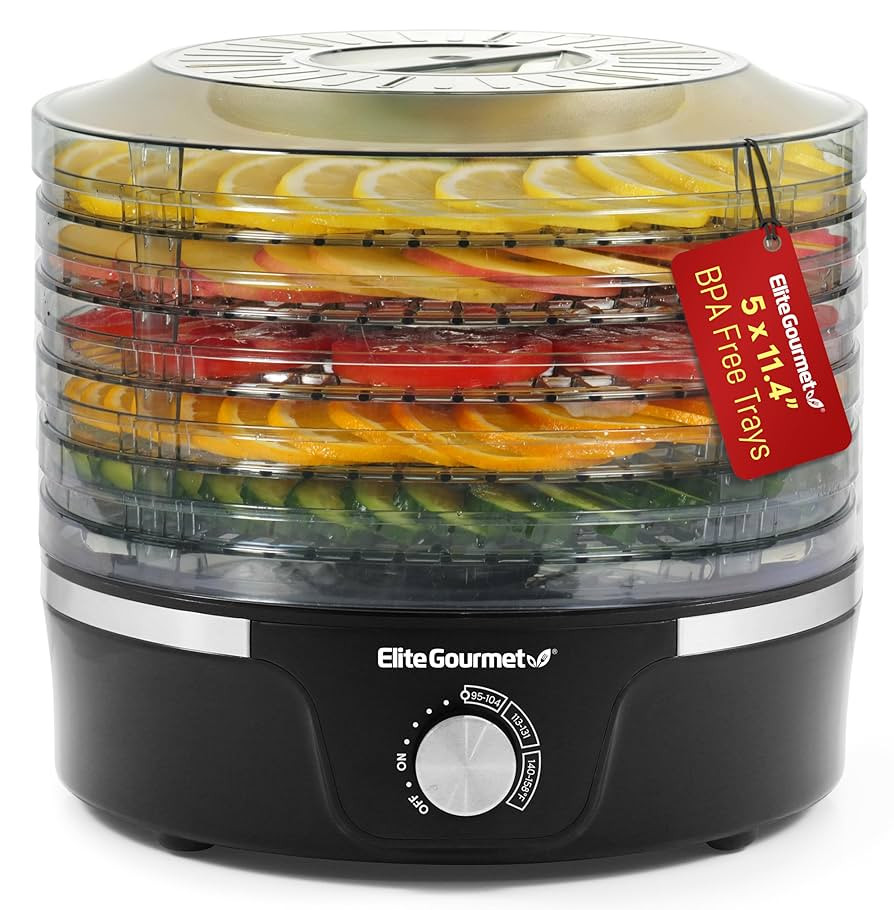 Elite Gourmet EFD319 Food Dehydrator, 5 BPA-Free 11.4" Trays Adjustable Temperature Controls, Jer... | Amazon (US)