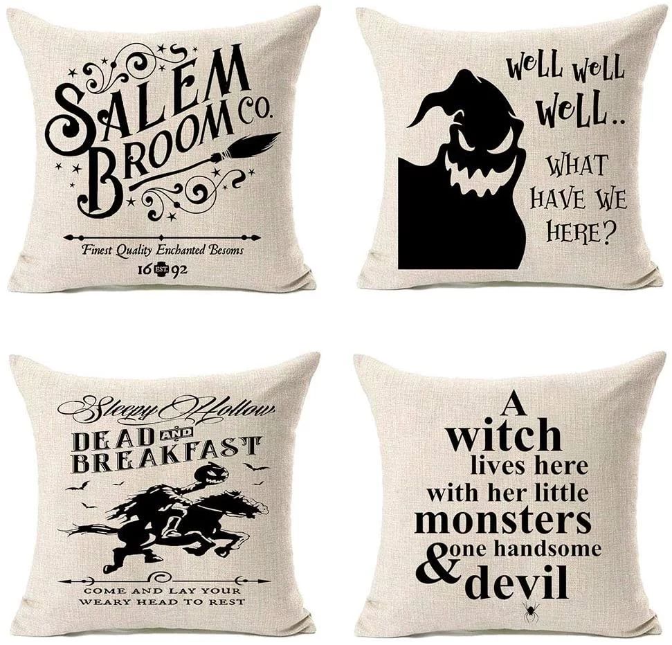 Gold Toy Dead and Breakfast Halloween Throw Pillow Covers 18x18 Inch Set of 4 Salem Broom Hallowe... | Walmart (US)