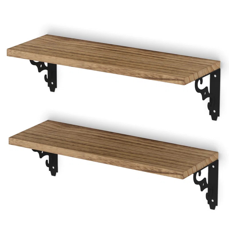 Hibba 2 Piece Solid Wood Bracket Shelf (Set of 2) | Wayfair Professional