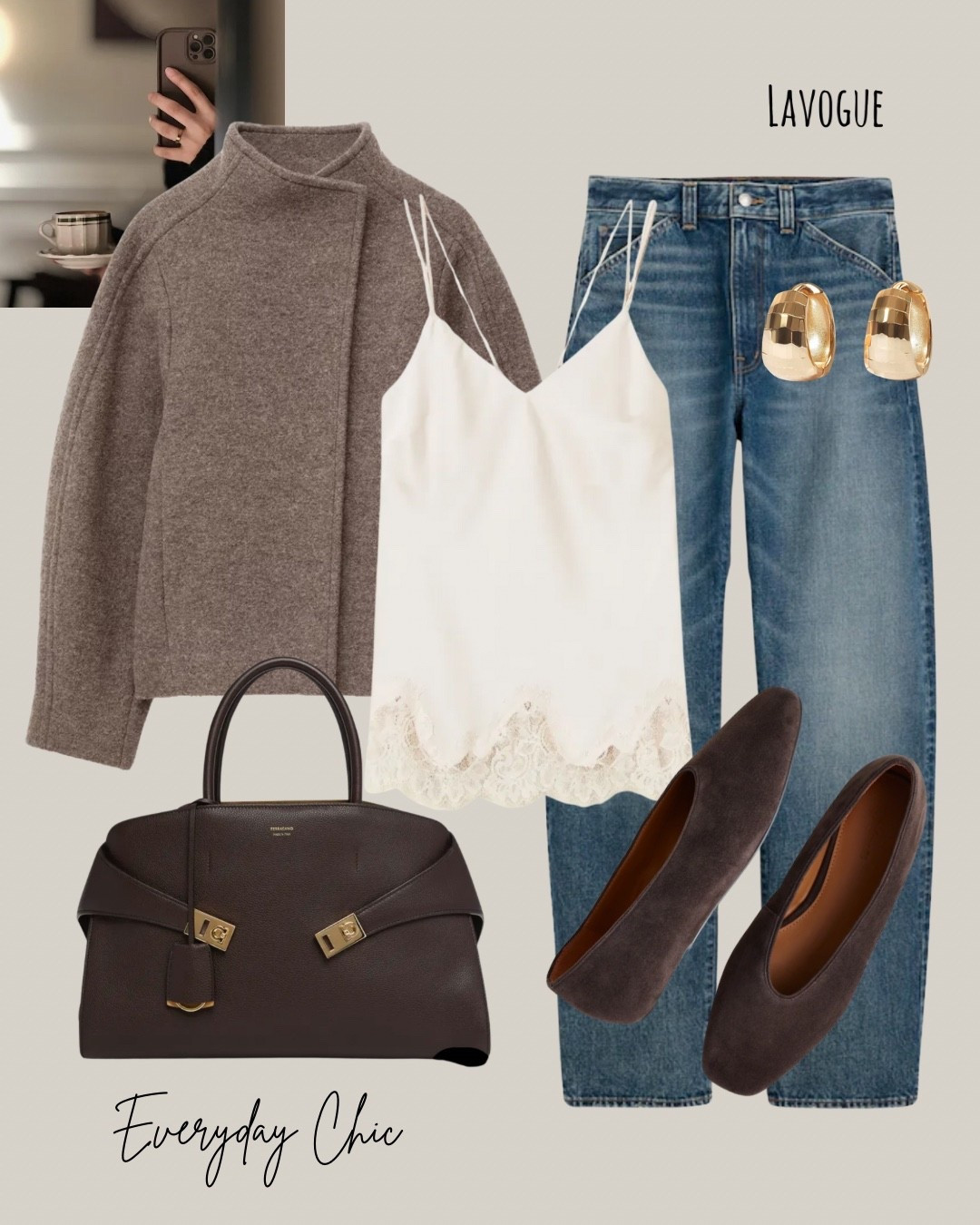 Cozy Meets Fall 🤎✨
Layered a mole wool jacket over an ivory lace-trimmed top for a soft, feminine base. Styled with balloon jeans for a relaxed silhouette and finished with dark brown suede flats + a dark brown designer bag to pull it all together.
Classic textures, earthy tones, effortless vibe.

#LTKFall #NeutralStyle #EverydayChic #CozyCool #LTKLook #FallOutfit 

#LTKWorkwear #LTKxMadewell #LTKShoeCrush