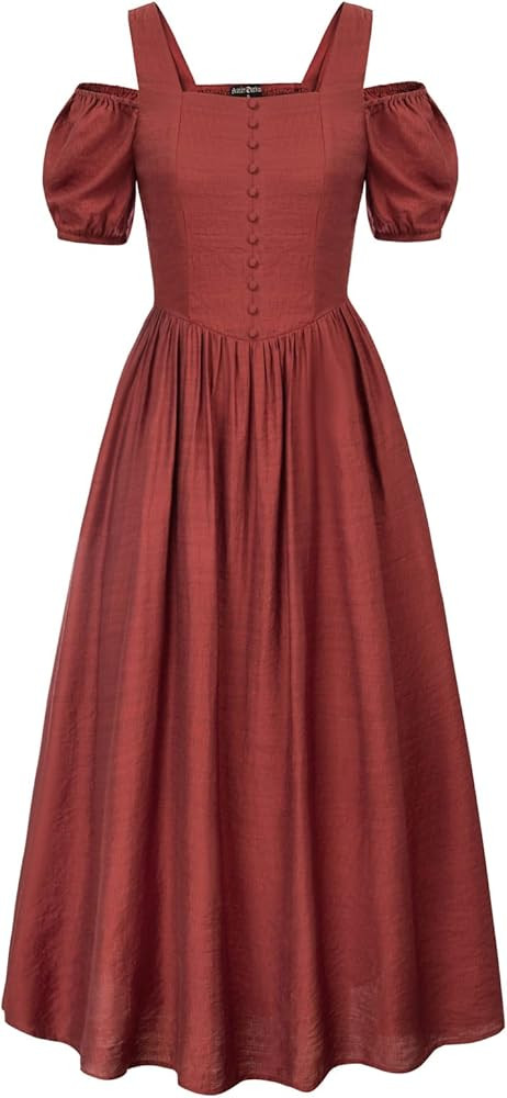Scarlet Darkness Women's Renaissance Dress Cold Shoulder Puff Sleeve Cottagecore Dress with Pocke... | Amazon (US)