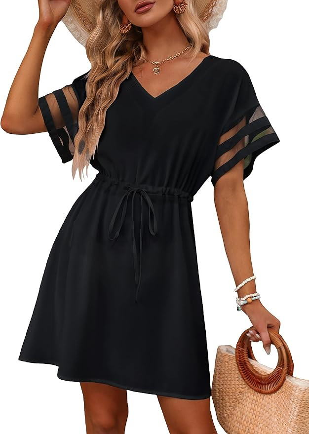 BMJL Womens Swimsuit Coverup Beach Dress V Neck Chiffon Bathing Suit Cover Ups Swimwear | Amazon (US)