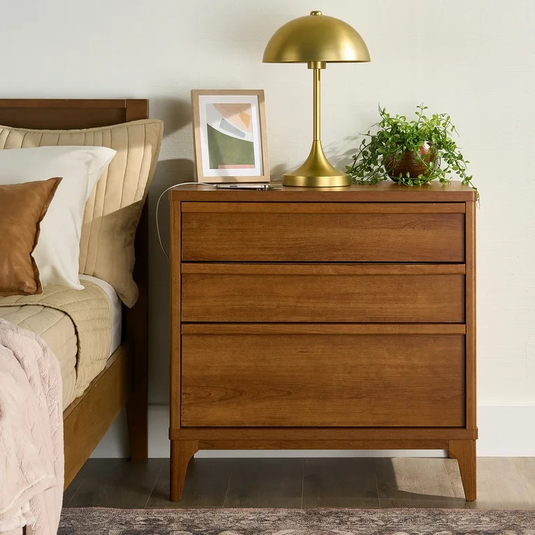 Better Homes & Gardens Greyson 3-Drawer Nightstand with USB, Acorn Finish | Walmart (US)