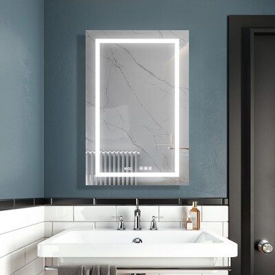 WELLFOR  LED bathroom mirror 24-in W x 36-in H LED Lighted White Rectangular Fog Free Frameless ... | Lowe's