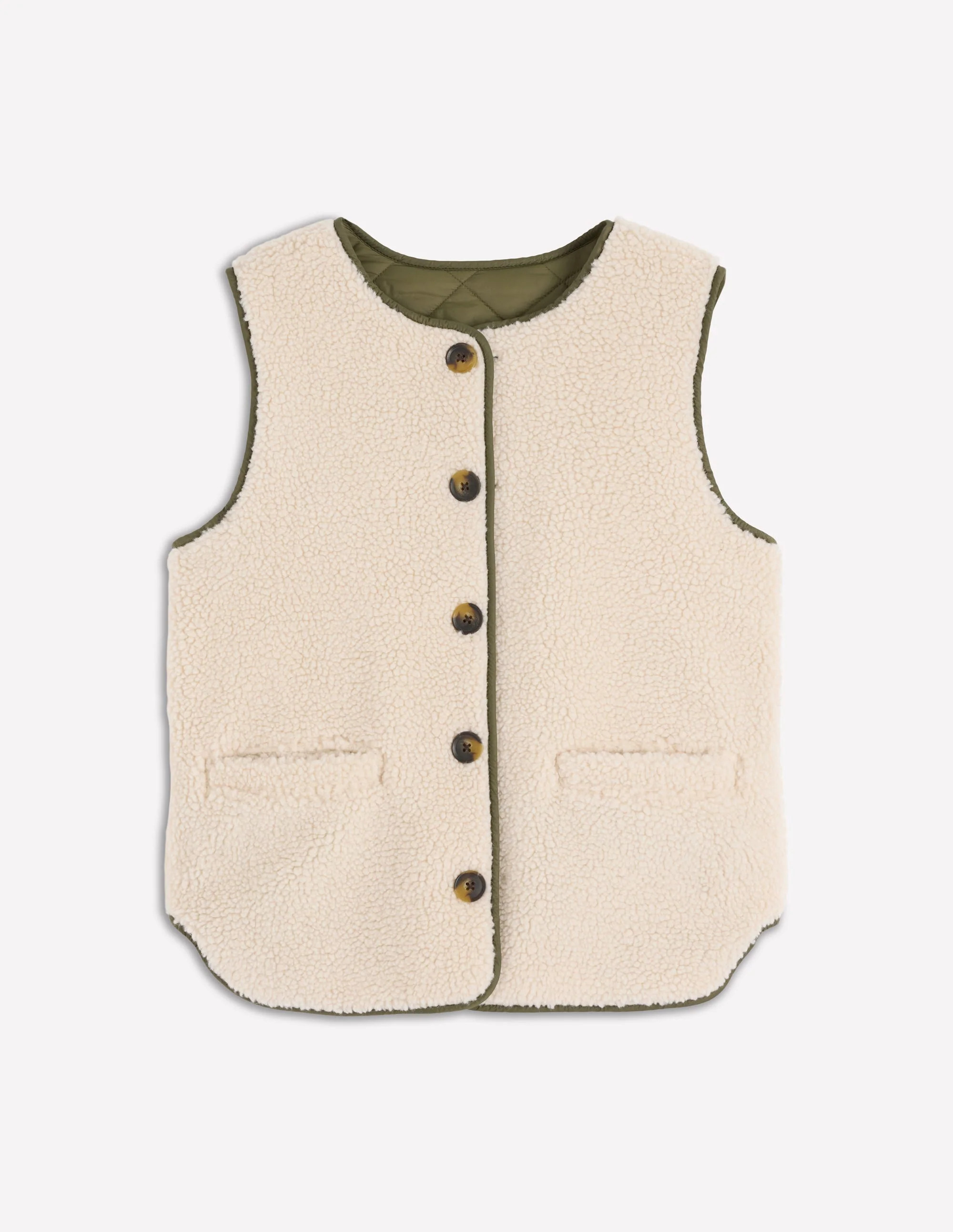 Clerkenwell Reversible Gilet-Woodland Green, Natural Borg | Boden UK