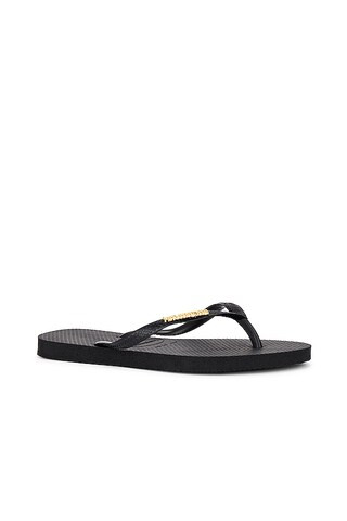 Slim Logo Metallic Sandal in Black | Revolve Clothing (Global)