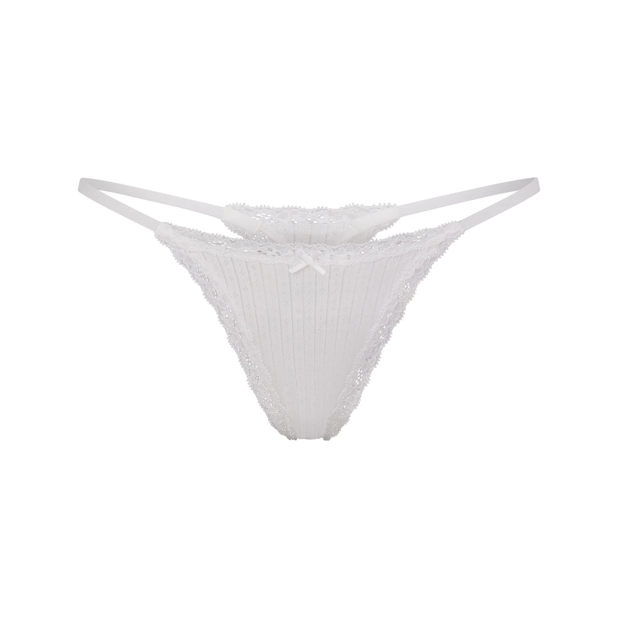 LIGHTWEIGHT COTTON POINTELLE LACE STRING THONG | SNOW | SKIMS | SKIMS (US)