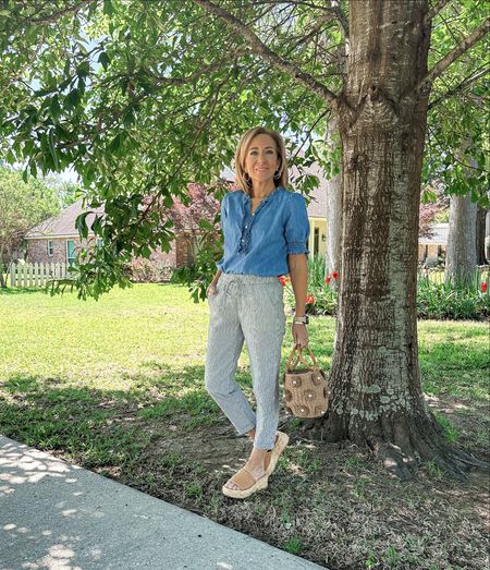 My striped linen cropped pants are 40% off this weekend! I’m wearing a petite 00, and they fit tts. 
J Crew Factory find👌.

#petitefashion 

#LTKover40 #LTKsalealert #LTKstyletip