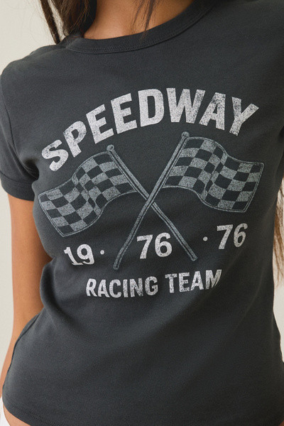 Urban Outfitters Speedway Graphic Cotton Slim Tee in Grey, Women's at Urban Outfitters | Urban Outfitters (US and RoW)