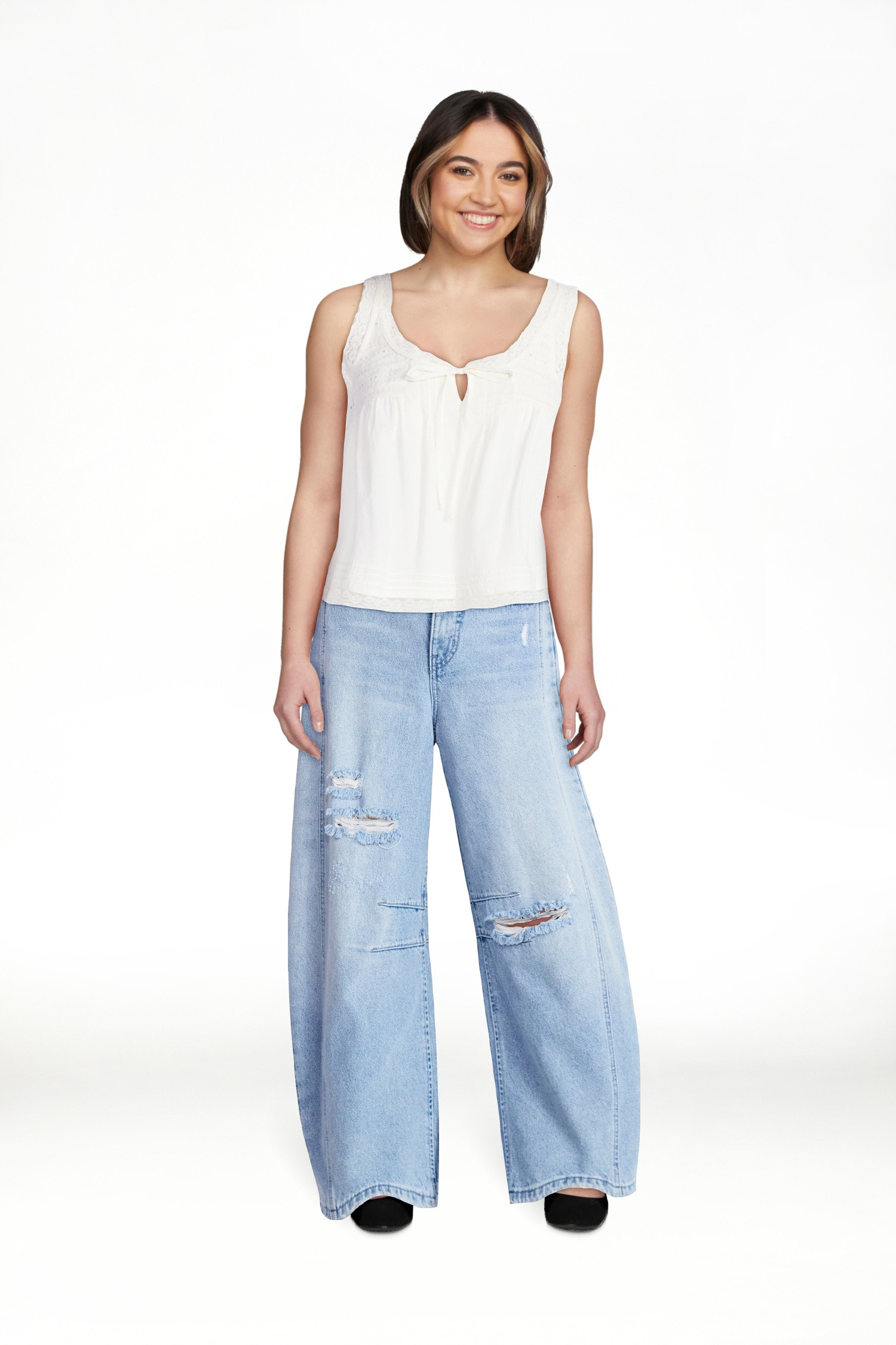 Scoop Women's and Women's Plus Flowy Cotton Tank Top with Lace Trim, Sizes XS-4X | Walmart (US)