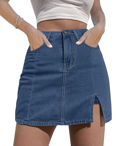 luvamia Women's Denim Mini Skort with High Waisted Jean Shorts Side Slit Stretchy Skirt with Pockets Medium Blue XX-Large Size 20-22 | Amazon (US)