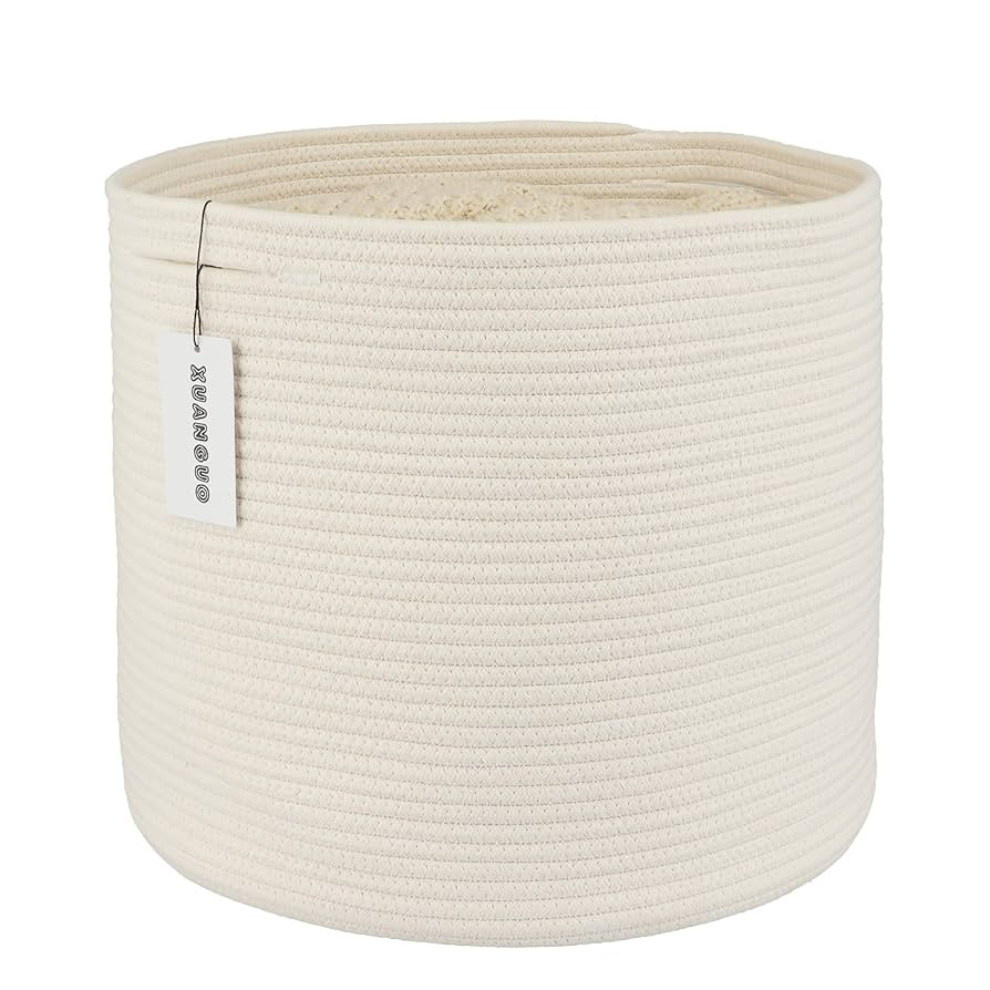 Cotton Rope Basket For Girls Boys Kids 16”X14” Baby Laundry Baskets Nursery Bin Round Woven B... | Amazon (US)