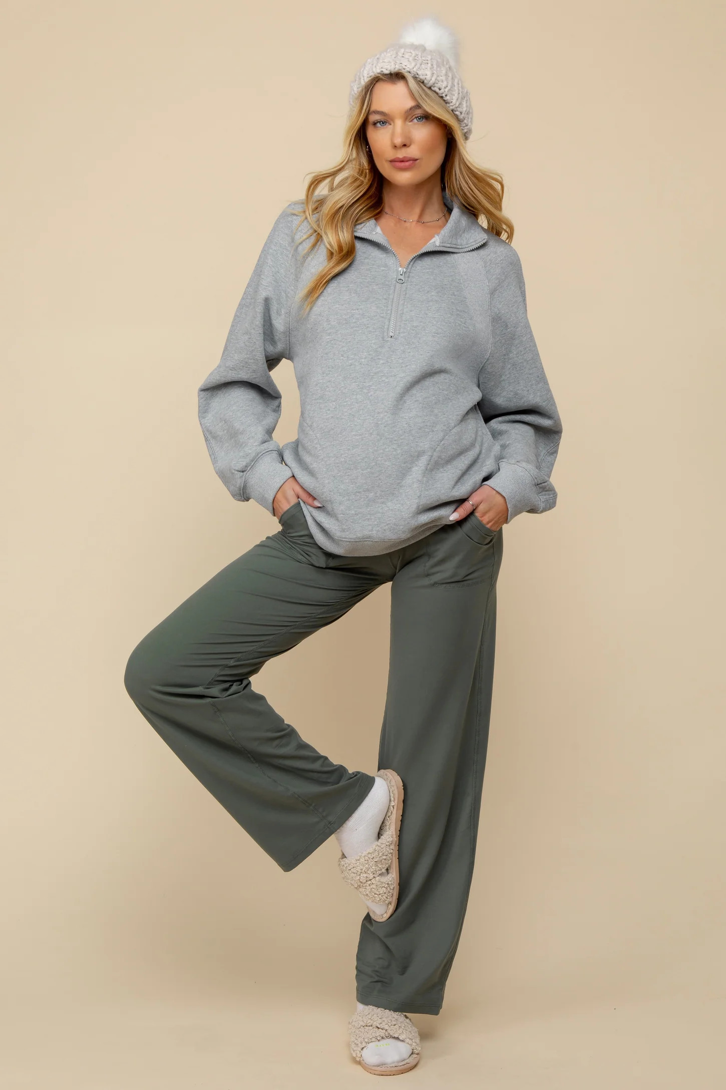 Olive Straight Leg Yoga Maternity Pants | PinkBlush Maternity