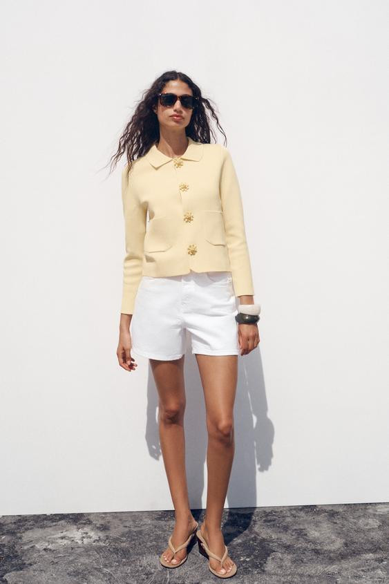 PLAIN KNIT JACKET WITH BEADED BUTTONS | Zara US