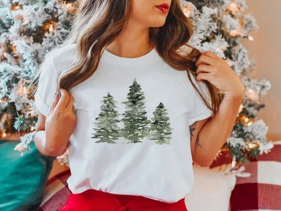 Christmas Trees Shirt Watercolor Pine Trees Tshirt Christmas - Etsy | Etsy (US)
