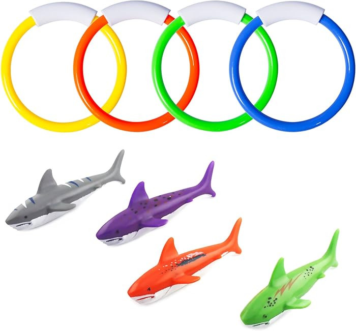 Pool Diving Toys, Underwater Swimming Pool Toys for Kids Ages 4-8, Diving Rings and Training Shar... | Amazon (US)