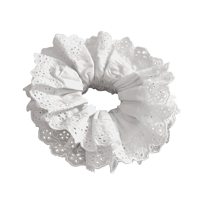 White Hair Ties for Women - Hair Scrunchies Girls 1-Piece Set - White Lace Design - Premium Fabri... | Amazon (US)