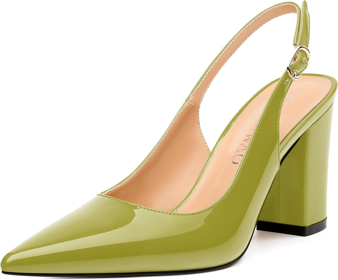 Women's Pumps, Pointed Toe High Heels, Slingback with Buckle, Fashion Solid Patent Pumps for Work... | Amazon (US)