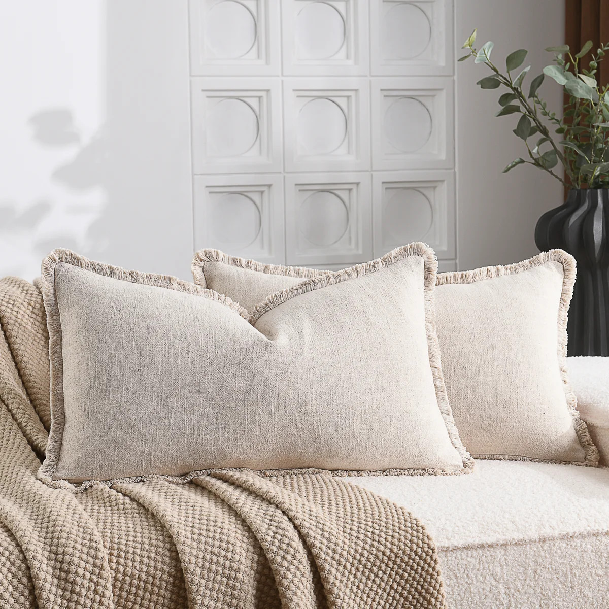Washed Linen Textured Boho Farmhouse Pillow Cover With Tassels Edge (Set of 2) | Wayfair North America