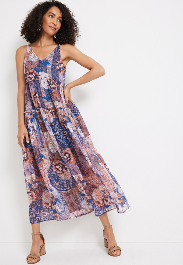 Patchwork Tiered Maxi Dress | Maurices