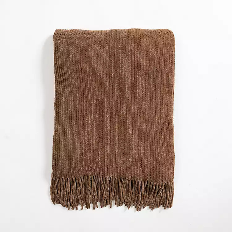 Light Brown Chenille Ribbed Throw | Kirkland's Home