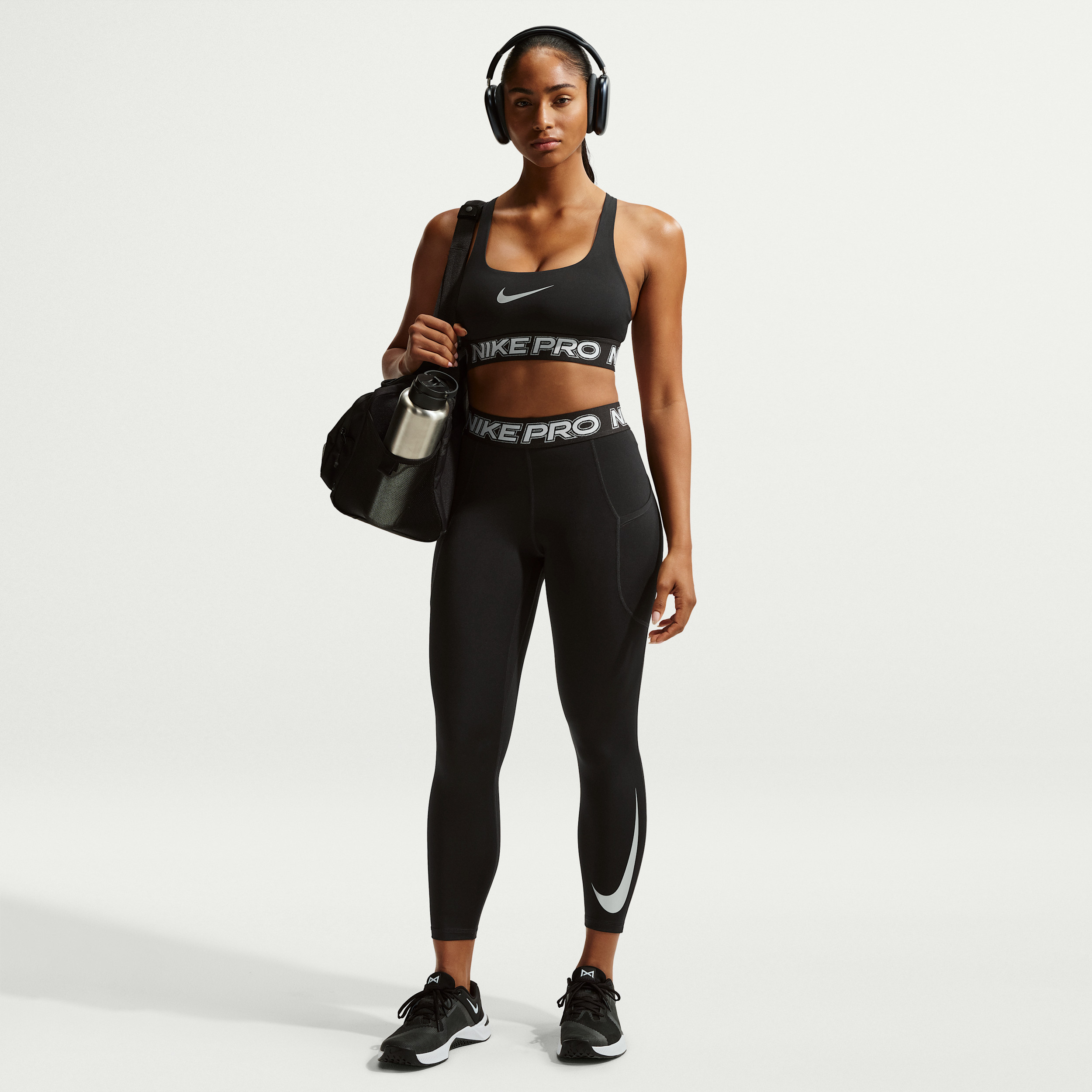 Women's Nike Pro Mid-Rise 7/8 Leggings in Black | IB9142-010 | Nike (US)