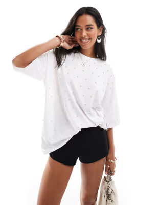 ASOS DESIGN pearl embellished oversized t-shirt in white | ASOS (Global)