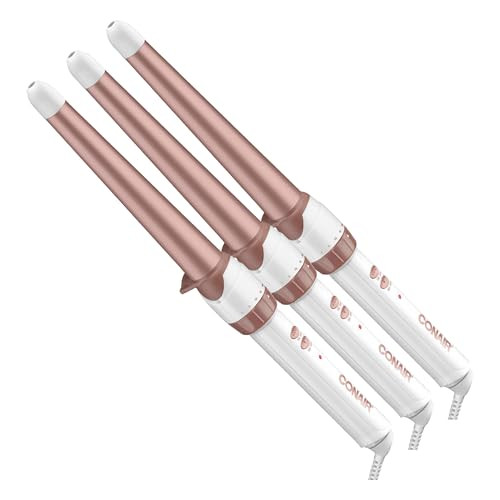 Conair Double Ceramic Tapered Curling Wand,Hair Wand Tapers 1¼ Inch to ¾ Inch to Produce Beachy Waves,30 Heat Settings,for All Hair Types and Textures,White,(Pack of 3) | Amazon (US)