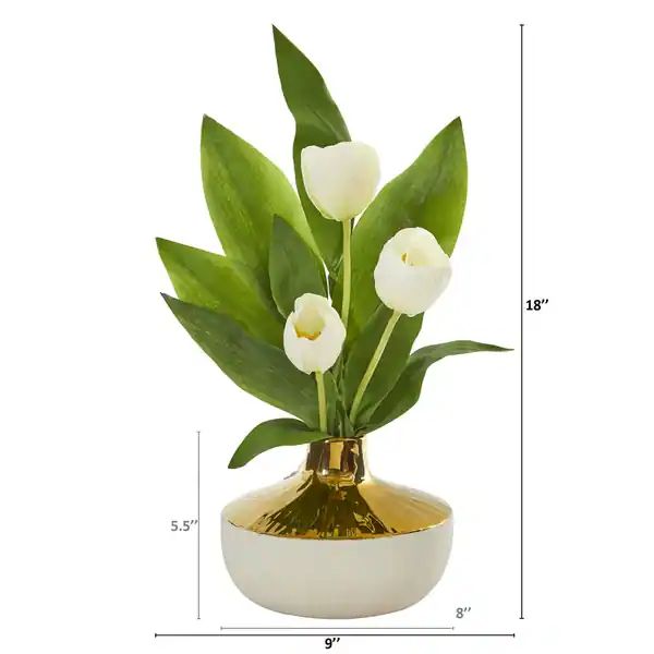 18" Tulip Artificial Arrangement in Gold and Cream Elegant Vase - N/A | Bed Bath & Beyond