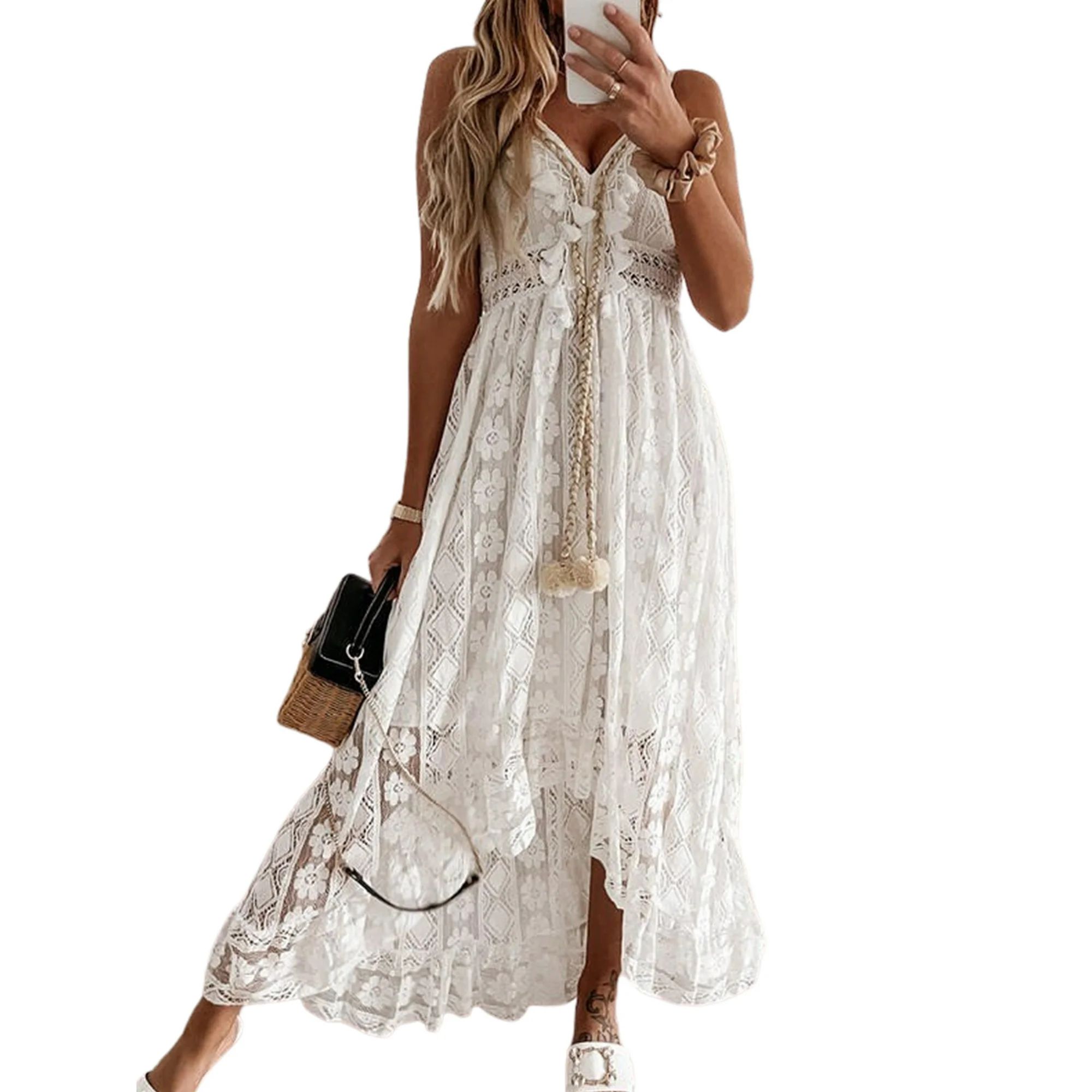 Cupshe Women's Dress Zipper V-Neck Lace Up Slip Mid Length Dress - Walmart.com | Walmart (US)