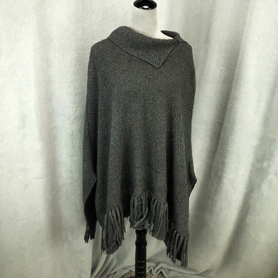 Coldwater Creek Poncho Sweater Womens One Size Gray Wool Blend Fringe Hem Cape | eBay US