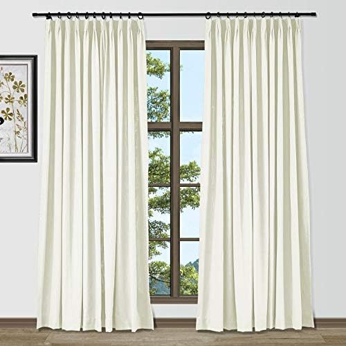 TWOPAGES Creamy White Cotton Linen Blended Pinch Pleated Curtains for Living Room, Light Filtering P | Amazon (US)