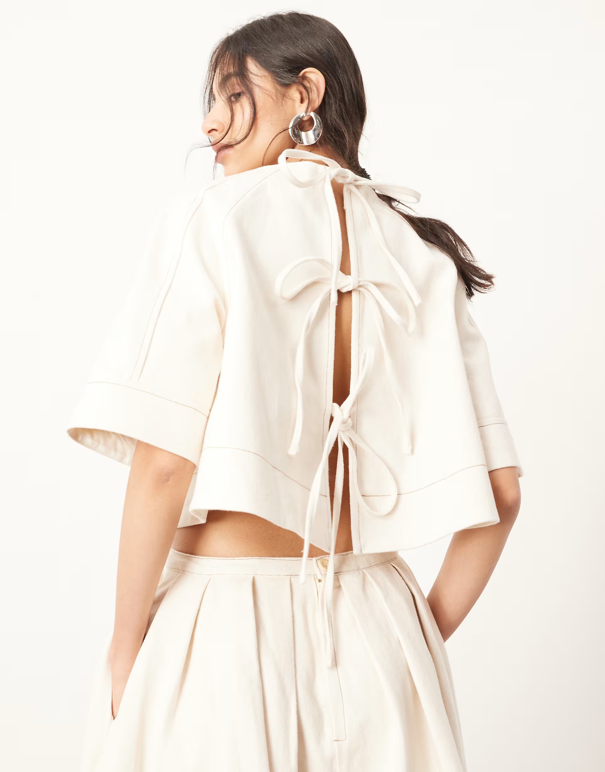 ASOS EDITION twill seam detail top with tie back detail in ecru | ASOS (Global)